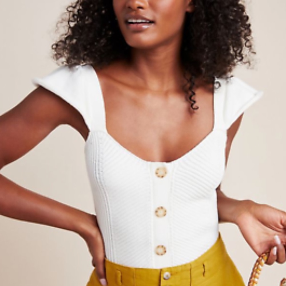 Anthropologie White Flutter Sleeve Sweater Tank Size L